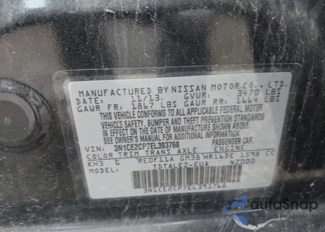 2014 Nissan Versa Note S (Sr)/S Plus/Sv z USA, uszkodzony, nr VIN 3N1CE2CP7EL393768